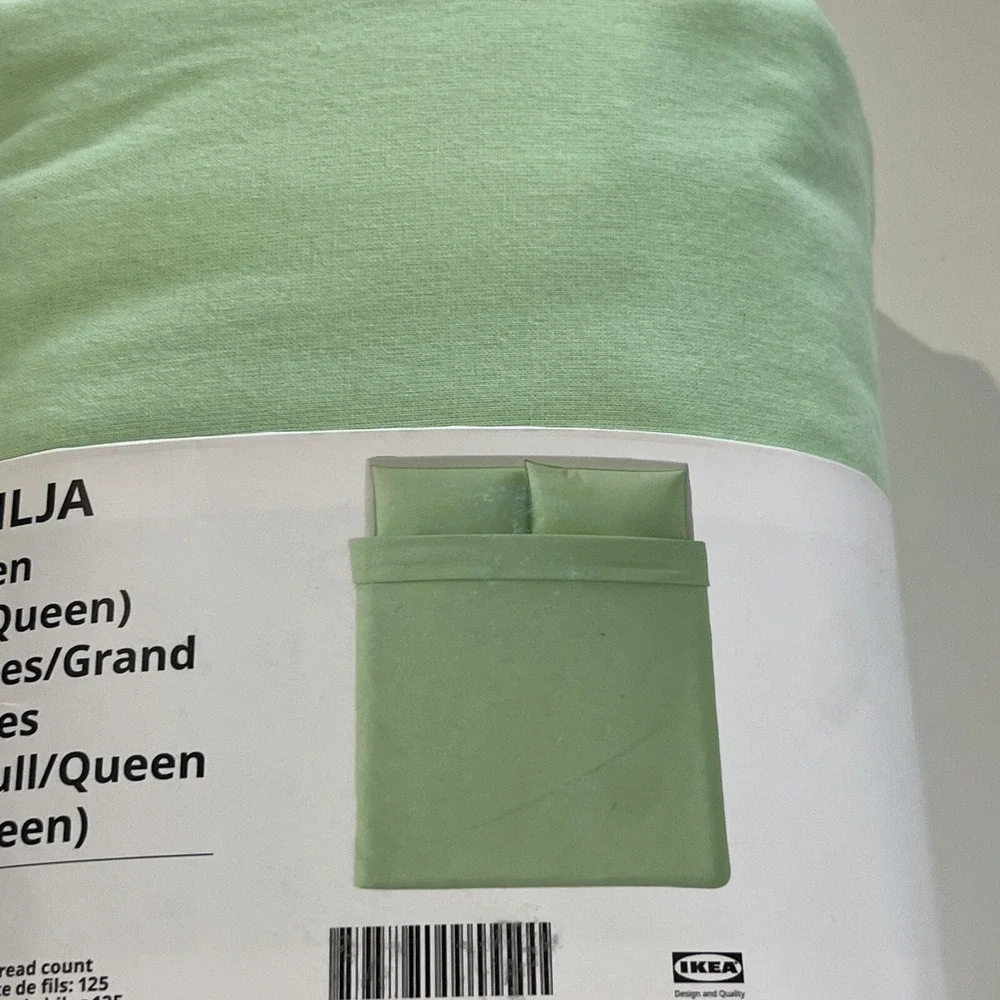 New IKEA ANGSLILJA Full Queen Duvet with 2 Pillowcases Light Green Bed Set